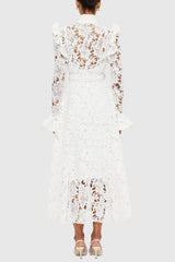 Freya Ruffle Lace-embroidered Belted Midi Dress - White