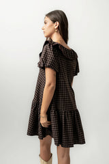 Tony Gingham Baby Doll Dress In Brown