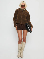 Jessalynn Faux Suede Zip Through Jacket Brown