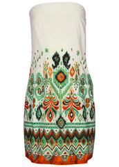Poplin Strapless Mini Dress Seti Olive Ikat