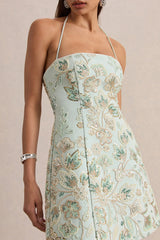 Brianna | Mint Floral Embellished Square-Neck Mini Dress