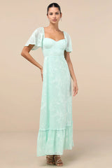 Tailor Made For You Mint Green Jacquard Lace-Up Maxi Dress