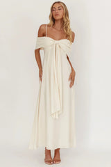 Lillibet Bow Tied Bust Midi Dress Cream