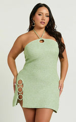 Amalie The Label - Merida Halter Knit Side Split Mini Dress in Green