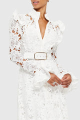 Freya Ruffle Lace-embroidered Belted Midi Dress - White