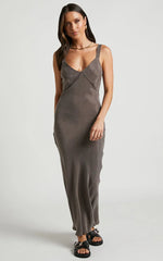 Kaya Midi Dress - Cupro Slip Dress in Warm Grey