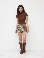 Cotton Low Rise Paisley Micro Shorts