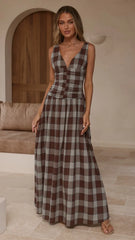 Sanya Maxi Dress - Chocolate Check
