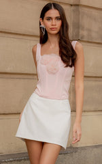 Grettel Top - Rosette Detail Panelled Corset Top in Pale Pink