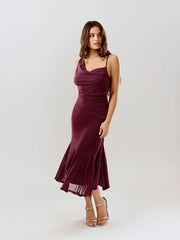 Asymmetrical Neck Glitter Ruched Top & High Rise Ruffled Mermaid Maxi Skirt Set