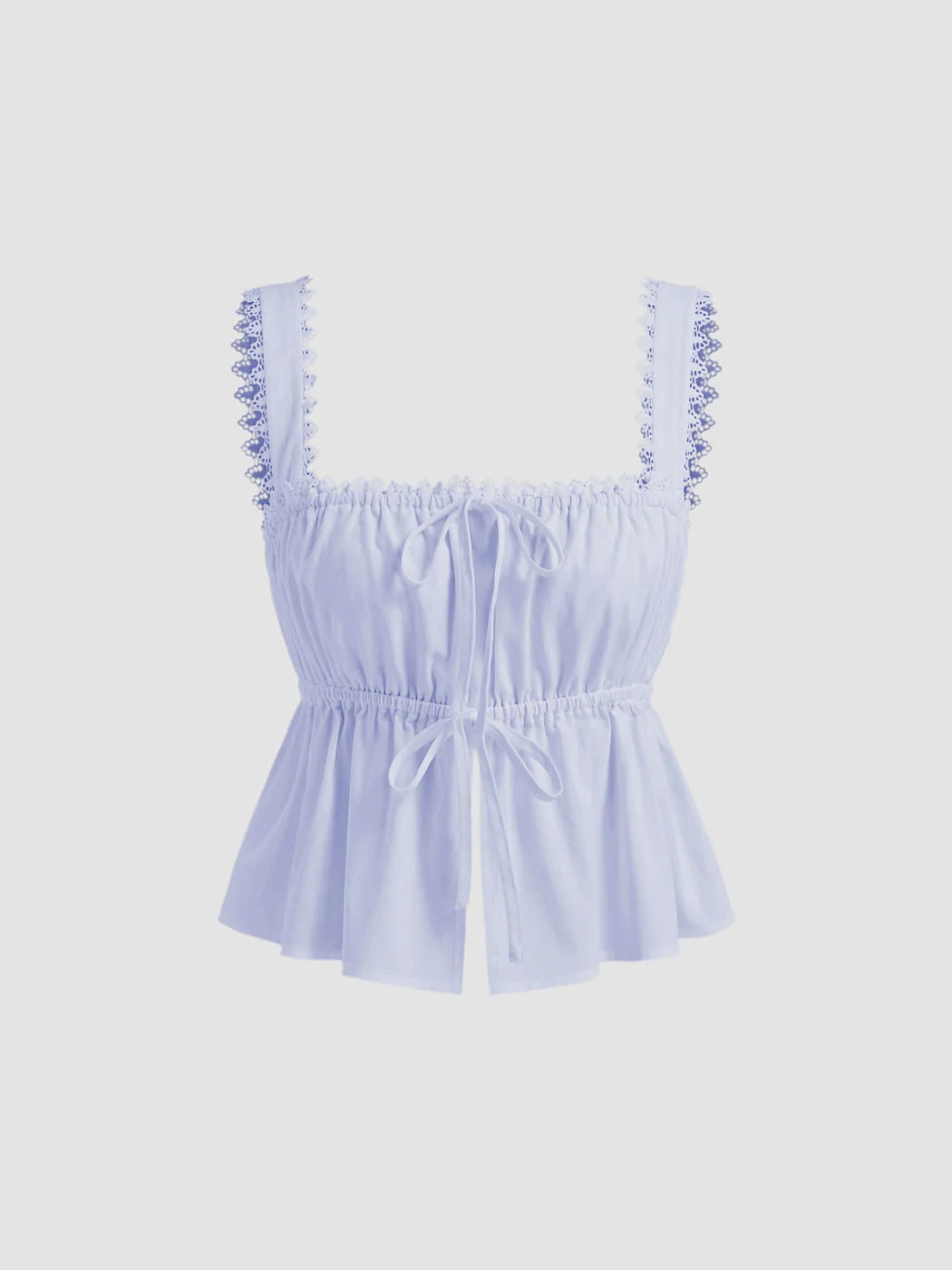 100% Cotton Square Neck Broderie Anglaise Tie Front Bow Top