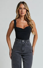 Donna Top - Cowl Neck Corset Top in Black